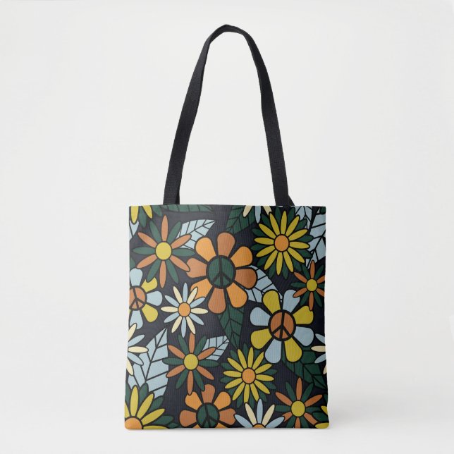 Seamless 70's retro hippie flowers pattern - Vinta Tote Bag (Front)
