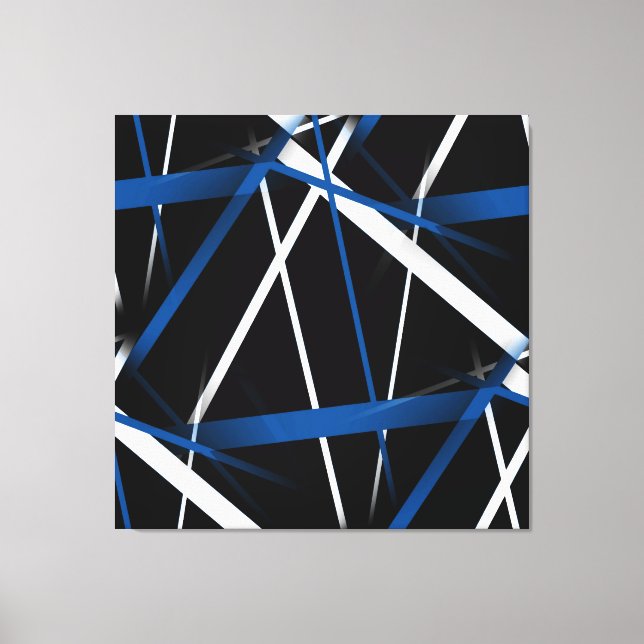Seamless Abstract  Blue and White Lines On Black B Canvas Print (Front)