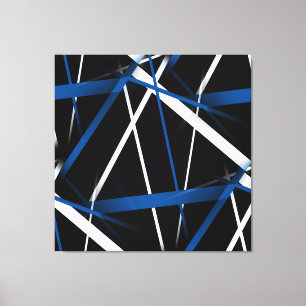 Seamless Abstract Blue and White Lines On Black B Canvas Print