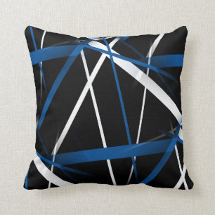 Seamless Abstract Blue and White Lines On Black B Throw Pillow