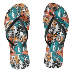 Seamless abstract bright cartoon cute flowers flor flip flops