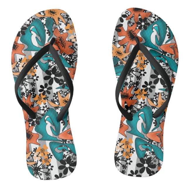 Seamless abstract bright cartoon cute flowers flor flip flops (Footbed)