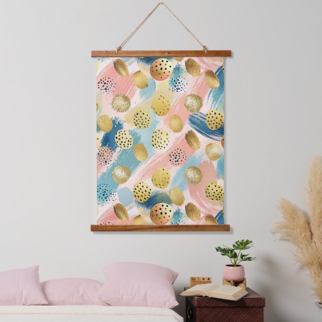Seamless Abstract Brushstroke & Gold Shape Pattern Hanging Tapestry (Bedroom)