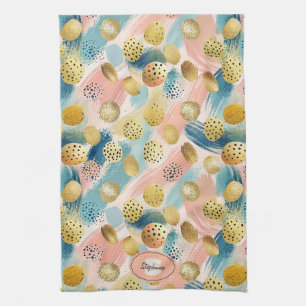 Seamless Abstract Brushstroke & Gold Shape Pattern Kitchen Towel