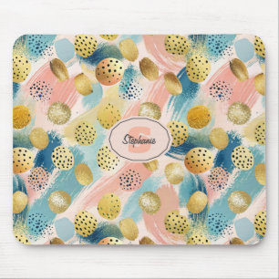 Seamless Abstract Brushstroke & Gold Shape Pattern Mouse Pad