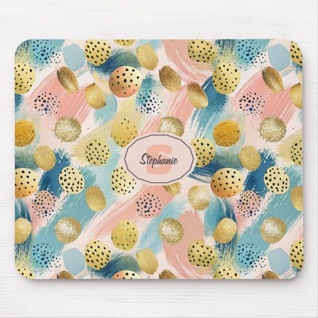 Seamless Abstract Brushstroke & Gold Shape Pattern Mouse Pad (Front)