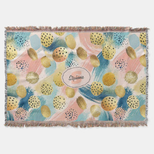 Seamless Abstract Brushstroke & Gold Shape Pattern Throw Blanket