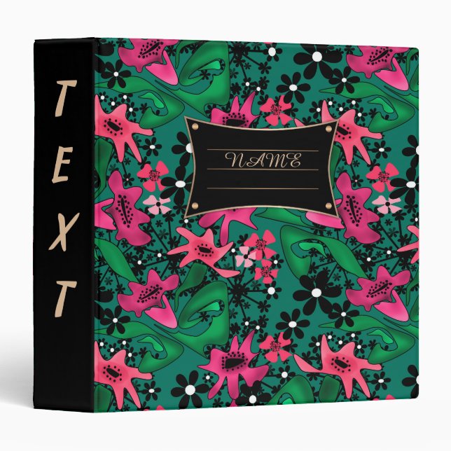 Seamless abstract cartoon cute flowers floral gree binder (Front/Spine)