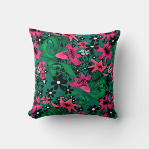 Seamless abstract cartoon cute flowers floral gree throw pillow