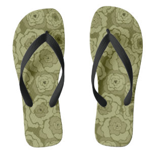 Seamless abstract cartoon green flowers floral mod flip flops