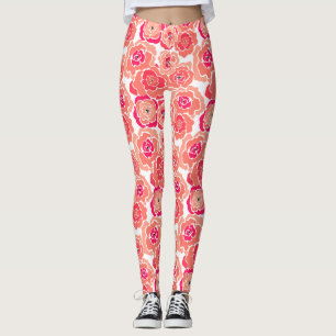 Seamless abstract cartoon pink flowers floral mode leggings