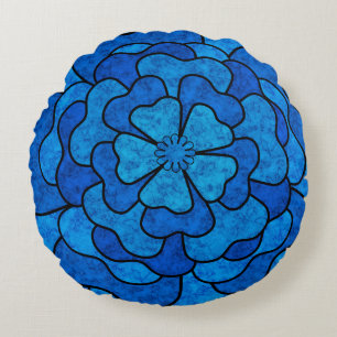 Seamless abstract floral flowers black blue colour round pillow