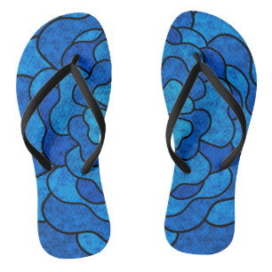 Seamless abstract floral flowers black navy colour flip flops