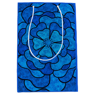 Seamless abstract floral flowers black navy colour medium gift bag