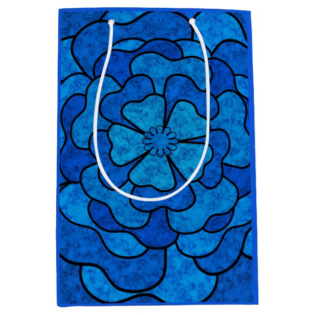 Seamless abstract floral flowers black navy colour medium gift bag (Front)