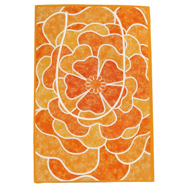 Seamless abstract floral flowers white orange colo medium gift bag (Front)