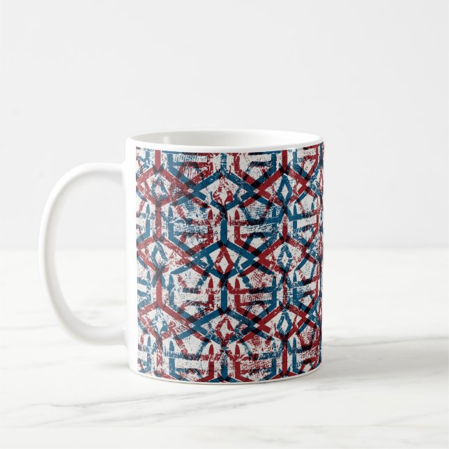 Seamless abstract geometric pattern in flat red bl coffee mug (Left)