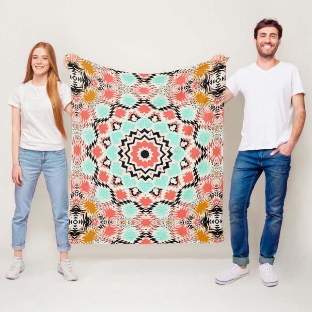 Seamless abstract geometrical round circle mandala fleece blanket (In Situ)