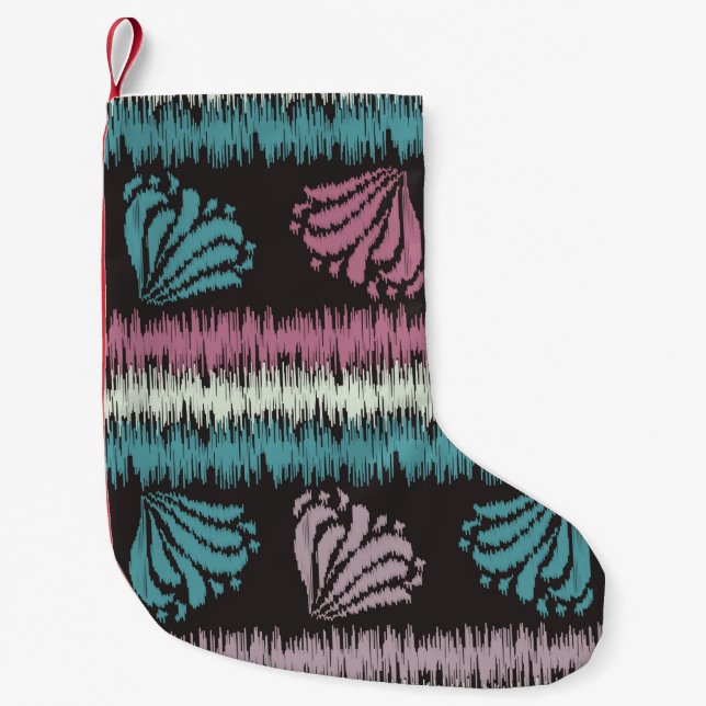 Seamless abstract ikat pattern with the image of f small christmas stocking (Front)