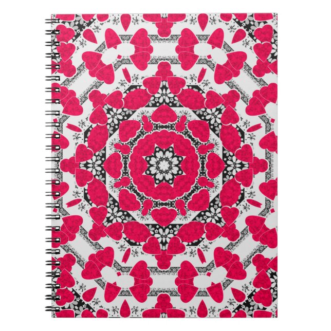 Seamless abstract mandala hearts bright round orna notebook (Front)