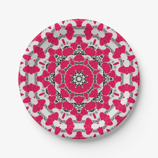 Seamless abstract mandala hearts bright round orna paper plate (Front)
