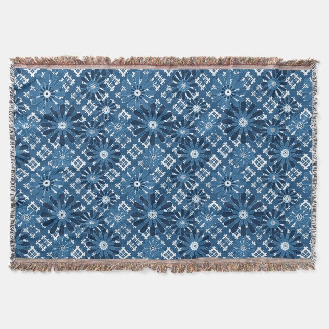 Seamless abstract modern chequered plaid floral bl throw blanket (Front)