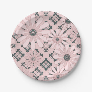 Seamless abstract modern chequered plaid floral pi paper plate