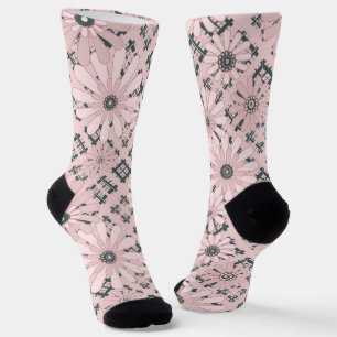 Seamless abstract modern chequered plaid floral socks