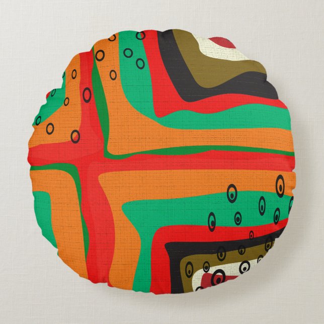 Seamless abstract modern retro colours pattern ora round pillow (Front)