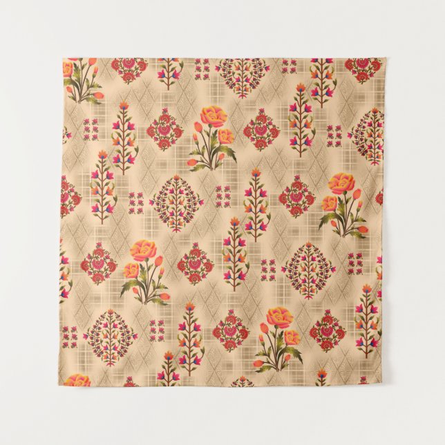 Seamless abstract mughal floral pattern tapestry (Front)