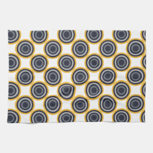 Seamless Abstract Navy Blue, Grey,Yellow Circles Kitchen Towel