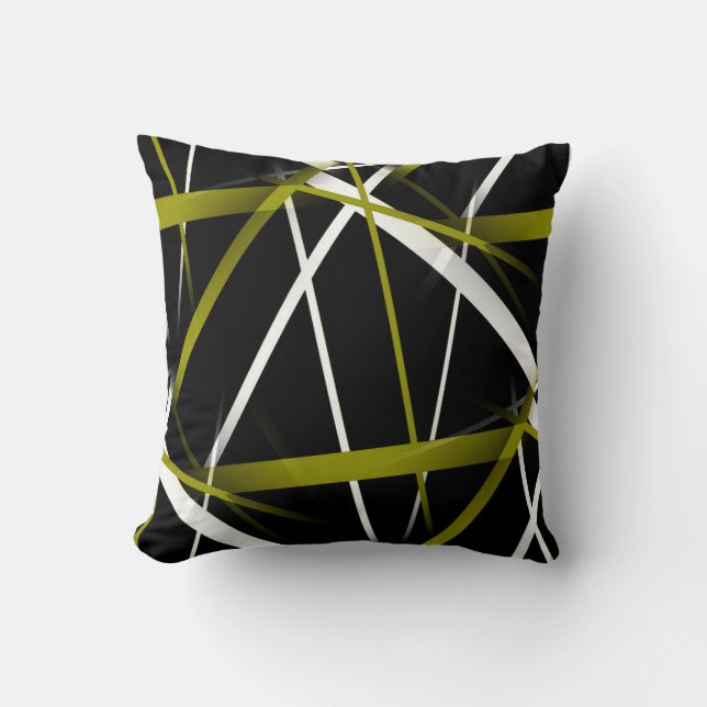 Seamless Abstract Olive  and White Lines On Black Throw Pillow (Front)