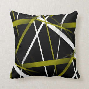 Seamless Abstract Olive and White Lines On Black Throw Pillow