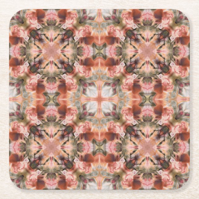Seamless abstract ornamental brown decor kaleidosc square paper coaster (Front)