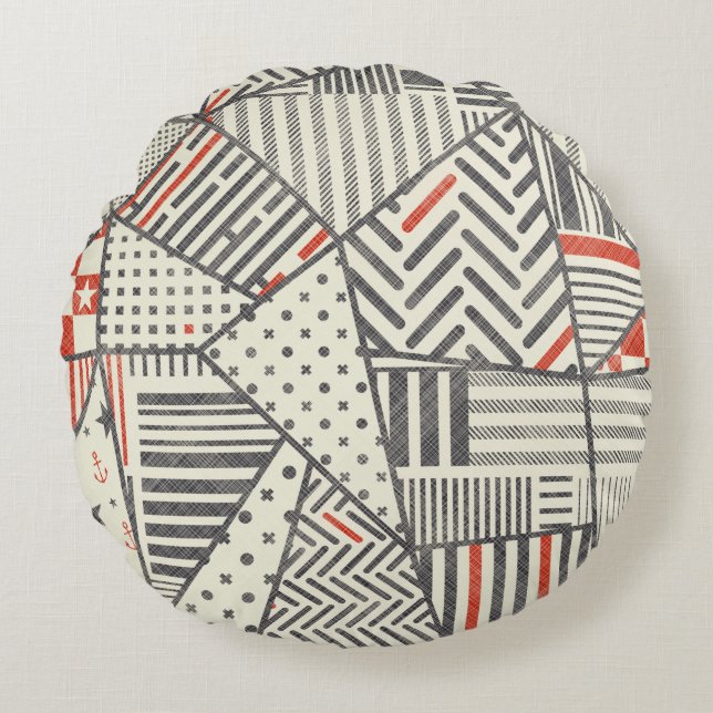 Seamless abstract patchwork in retro colours. Endl Round Pillow (Front)