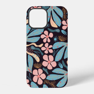 Seamless abstract pattern, floral motif, dark back iPhone 12 case