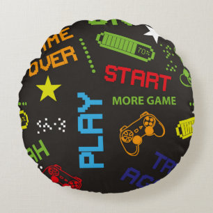 seamless abstract pattern in pixel game style. Wit Round Pillow