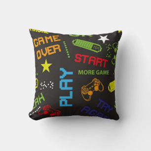 seamless abstract pattern in pixel game style. Wit Throw Pillow