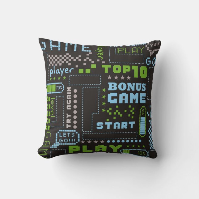 seamless abstract pattern in pixel game style. Wit Throw Pillow (Front)