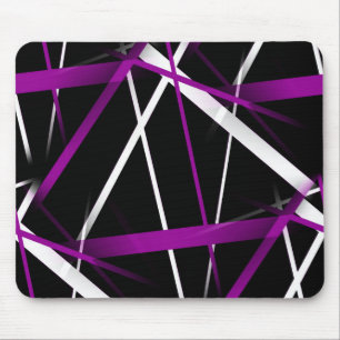 Seamless Abstract Purple and White Lines On Black Mouse Pad