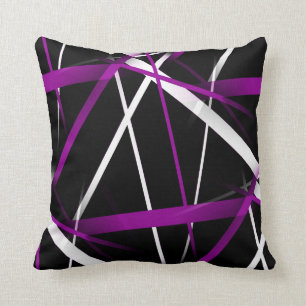 Seamless Abstract Purple and White Lines On Black Throw Pillow