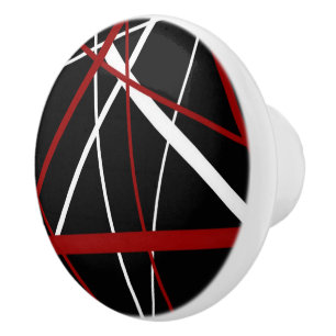 Seamless Abstract Red and White Lines On Black Bac Ceramic Knob
