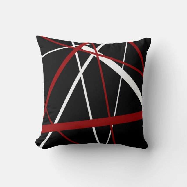 Seamless Abstract Red and White Lines On Black Bac Throw Pillow (Front)