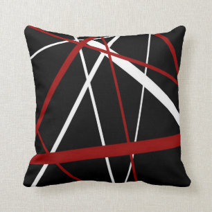 Seamless Abstract Red and White Lines On Black Bac Throw Pillow