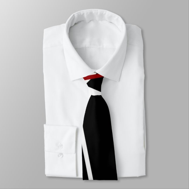 Seamless Abstract Red and White Lines On Black Bac Tie (Tied)