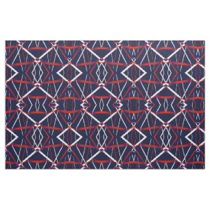 Seamless Abstract Red and White Stripes on A Blue Fabric