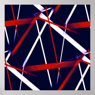 Seamless Abstract Red and White Stripes on A Blue Poster