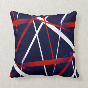 Seamless Abstract Red and White Stripes on A Blue Throw Pillow