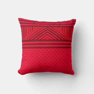 Seamless abstract red lined striped polka dots cir throw pillow