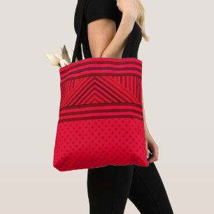 Seamless abstract red lined striped polka dots cir tote bag